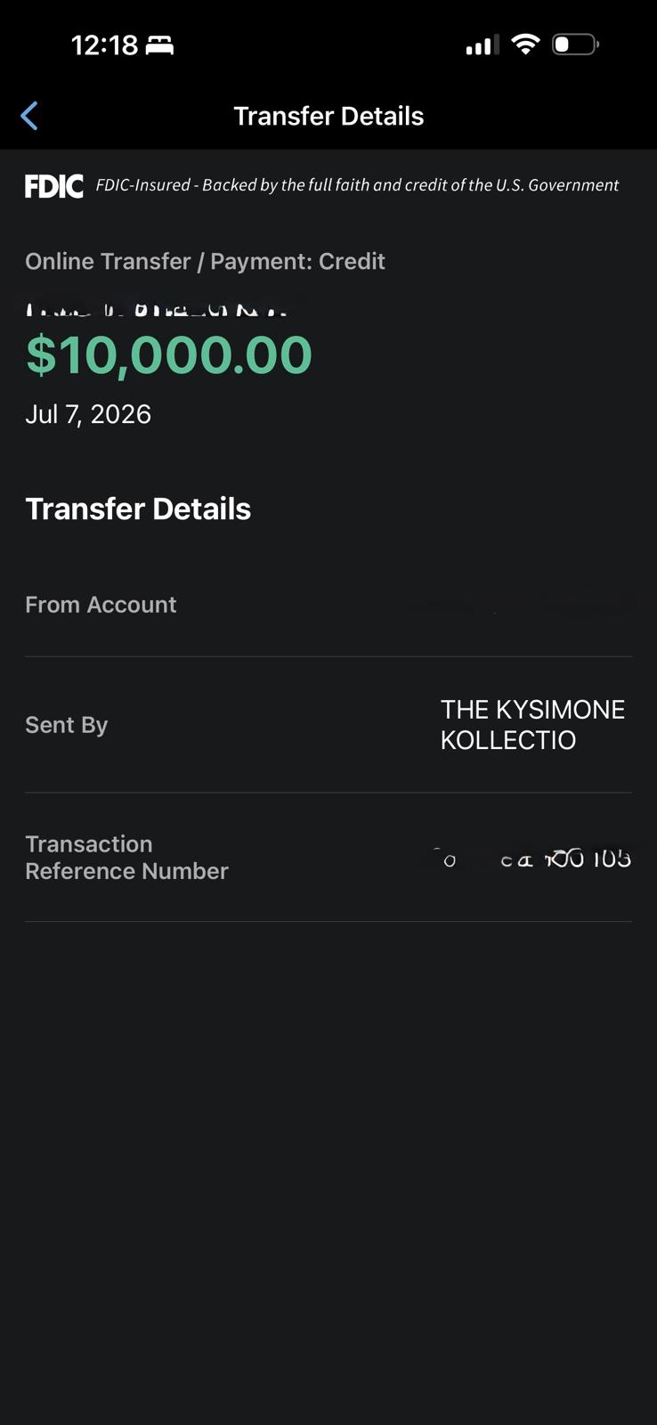 Transfer payment received